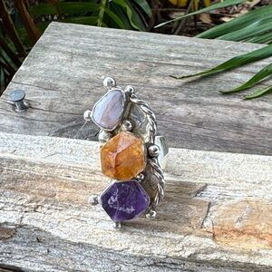 Sterling Silver Ring with Opal Amethyst and Citrine
